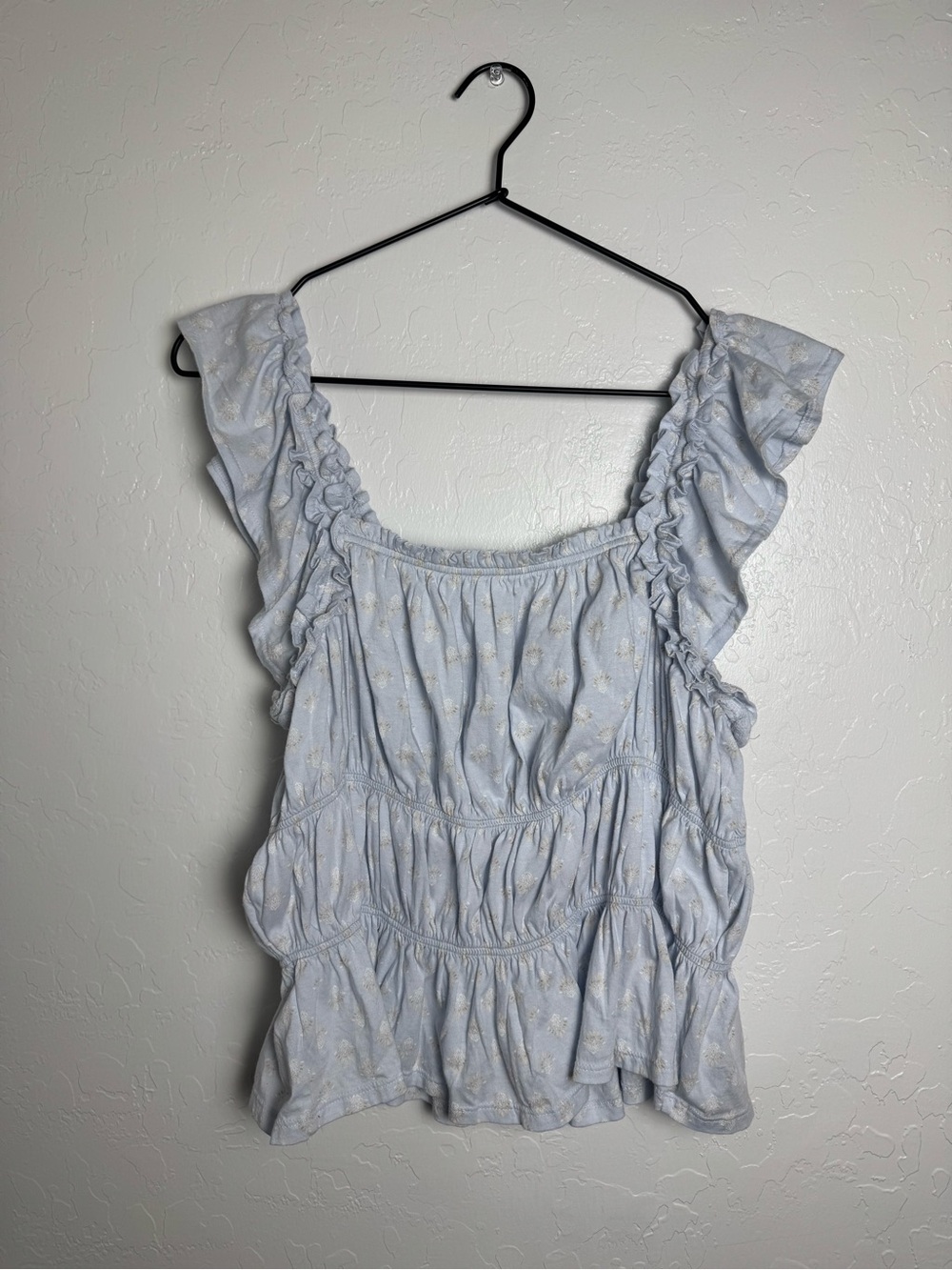 Melrose and Market Light Blue Smocked Top Flutter Sleeves
